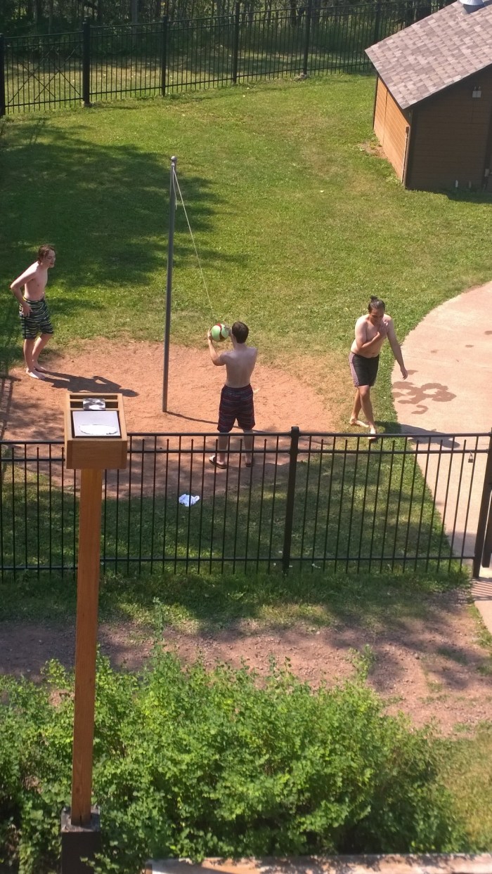 Pool fun with tether ball at Caribou Highlands in Lutsen, MN